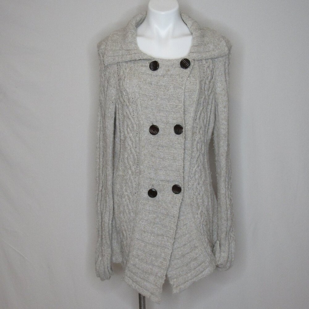 Royal Robbins Beige Cable Knit Double Breasted Cardigan Sweater Women's L Large